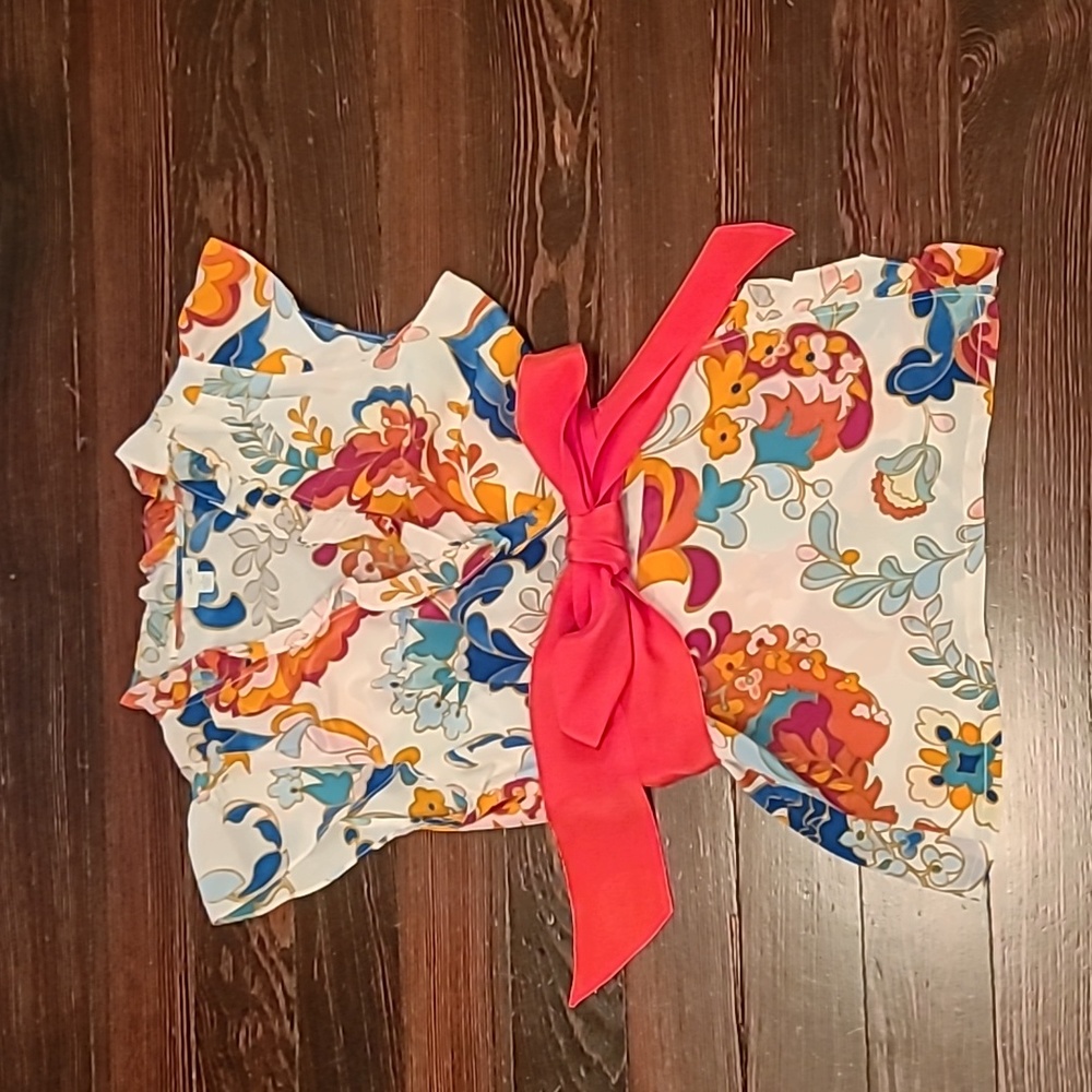 Odielle/Anthro Floral Silk Wrap Blouse